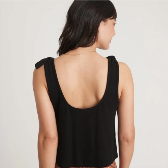 Marine Layer Women's Lexi Rib Tie Crop Tank Top in Black Size Large - Picture 2 of 8
